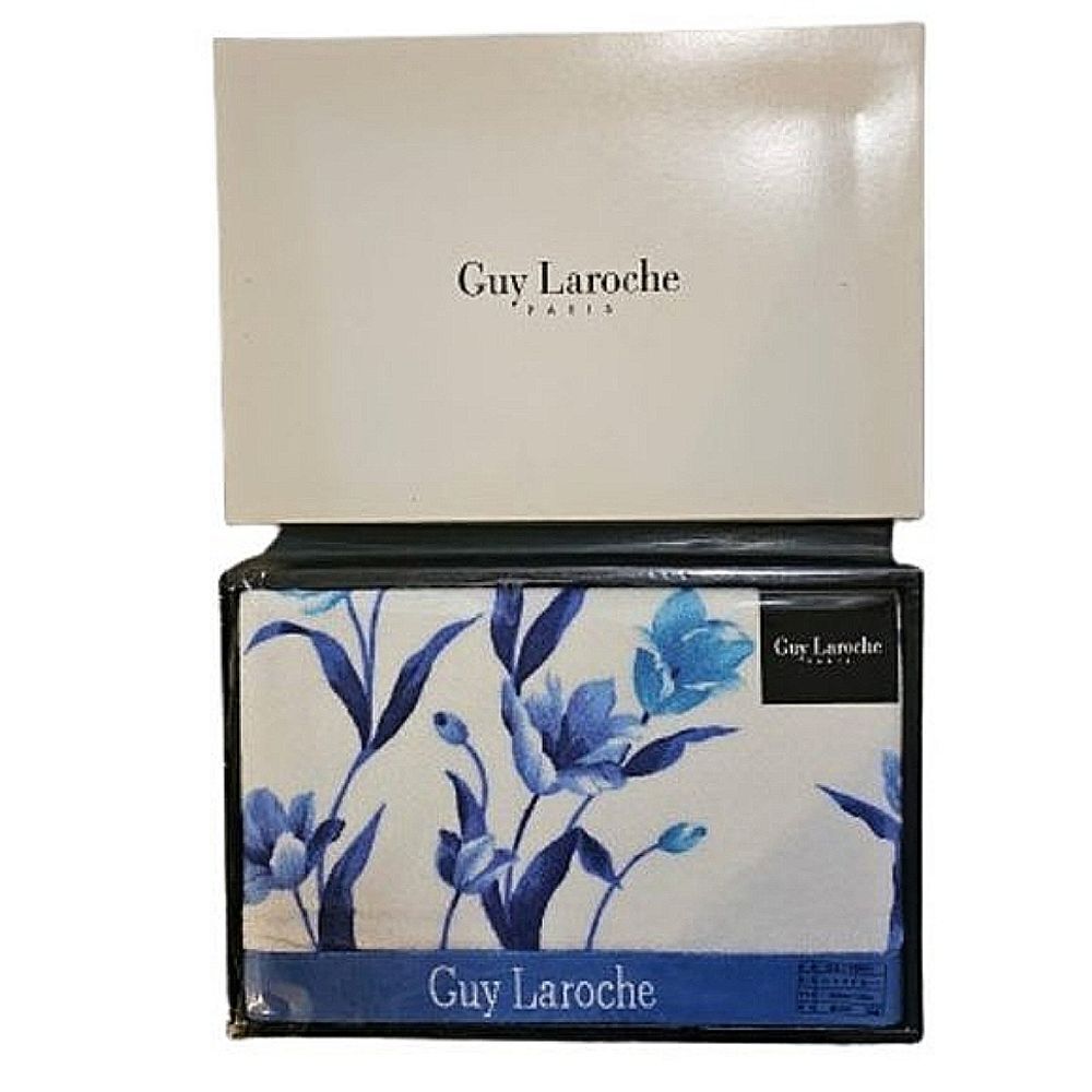 Guy Laroche Blue & White Floral Print Cotton Bath Towel - 60cm x 120cm